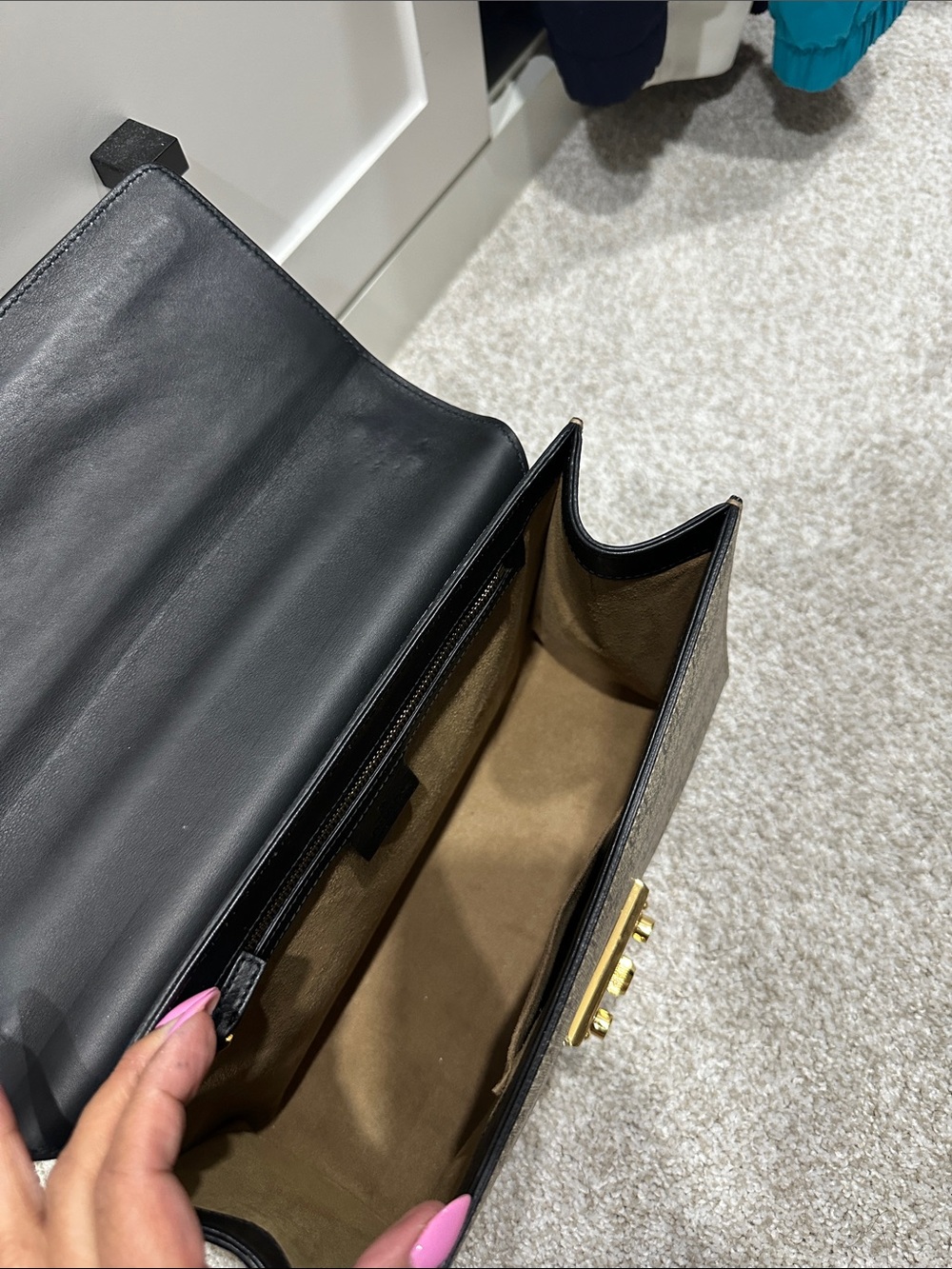 Gucci Black, Beige & Brown GG Canvas Shoulder Bag with Gold Hardware - Picture 5 of 6